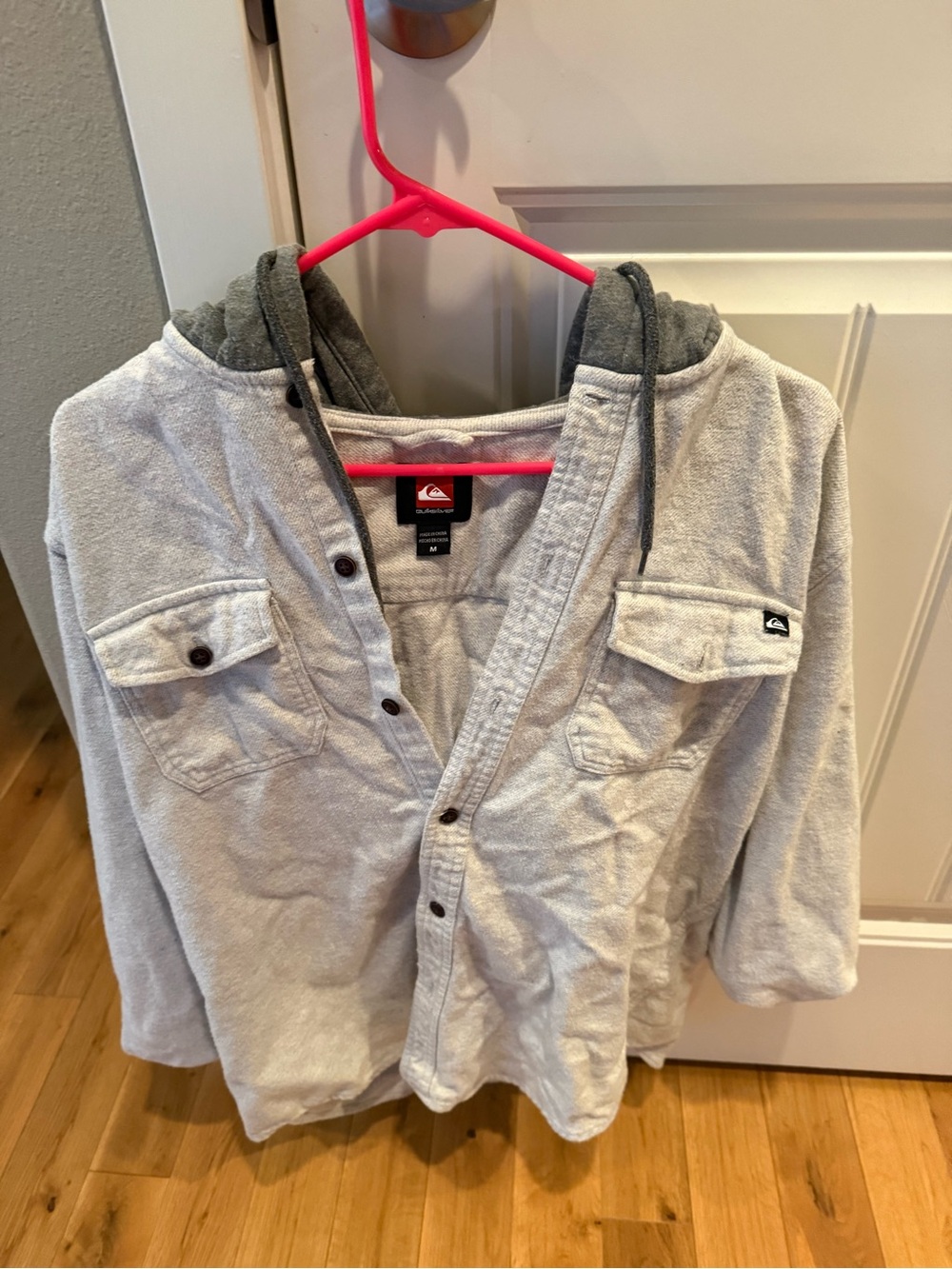 Quiksilver Light Gray Hooded Shacket with Red Logo Tag